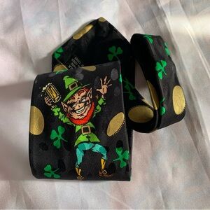Leprechaun Tie Themed Black Green Silk Irish Pride 54” x 4” Addiction Brand